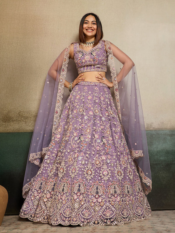 Net Fabric Sequins embroidery Semi-Stitched Lehenga & Unstitched Blouse With Dupatta