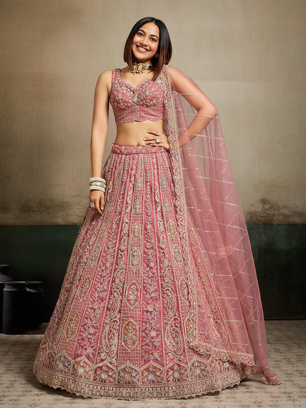 Net Fabric Sequins embroidery Semi-Stitched Lehenga & Unstitched Blouse With Dupatta