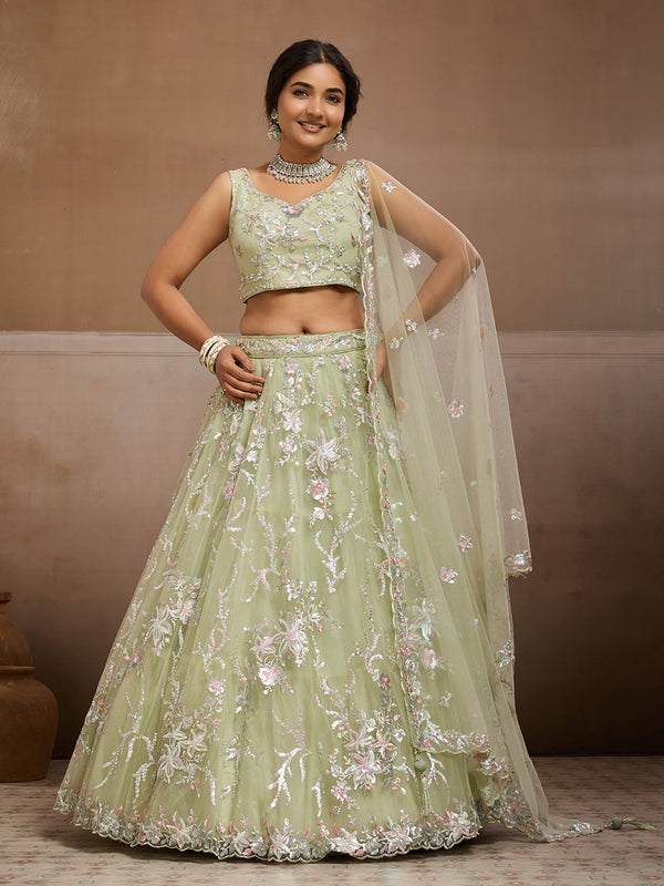 Net Fabric Sequins embroidery Semi-Stitched Lehenga & Unstitched Blouse With Dupatta