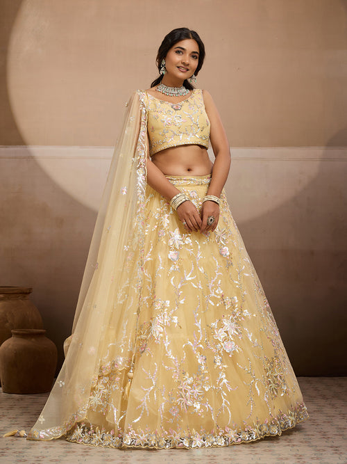 Net Fabric Sequins embroidery Semi-Stitched Lehenga & Unstitched Blouse With Dupatta