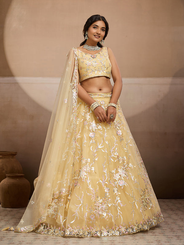Net Fabric Sequins embroidery Semi-Stitched Lehenga & Unstitched Blouse With Dupatta