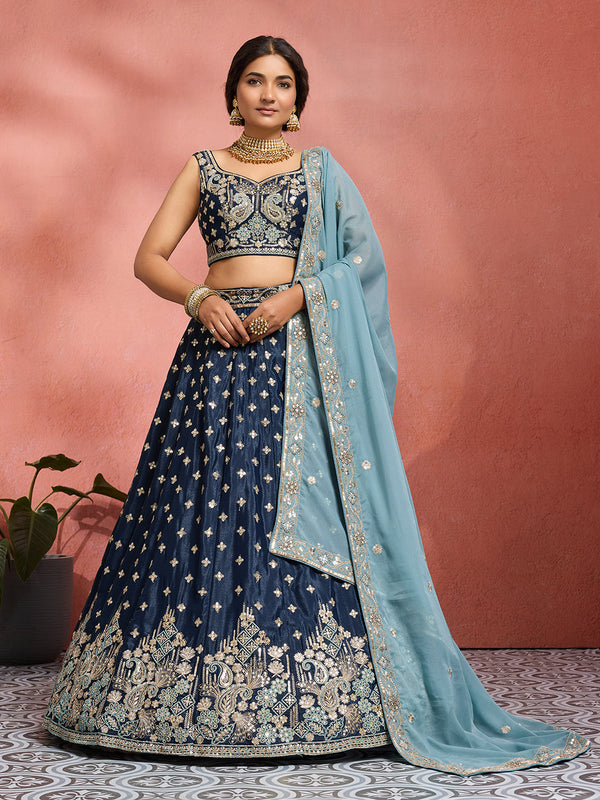 Tissue Silk Fabric Sequins embroidery Semi-Stitched Lehenga & Unstitched Blouse With Dupatta