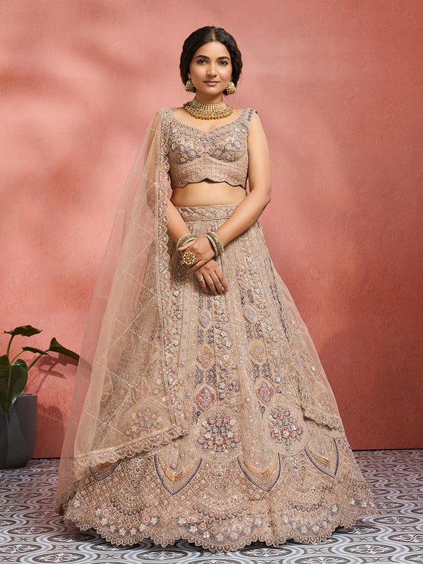 Net Fabric Sequins embroidery Semi-Stitched Lehenga & Unstitched Blouse With Dupatta