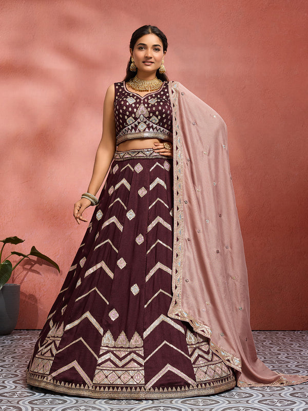Silk Fabric Sequins embroidery Semi-Stitched Lehenga & Unstitched Blouse With Dupatta