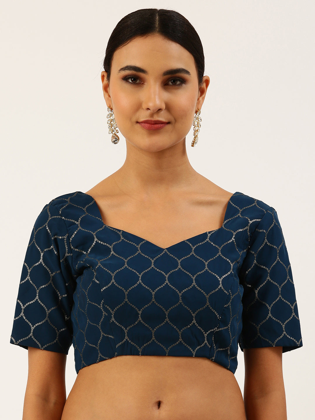 Navy Blue-Toned Sequins work Pure Georgette Readymade Blouse