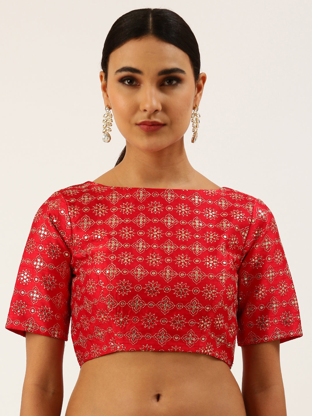 Red-Toned Zari work Pure Art Silk Readymade Blouse