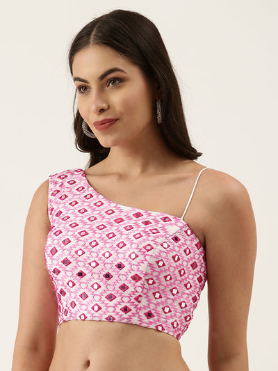 Pink Hand Work One Shoulder Readymade Blouse