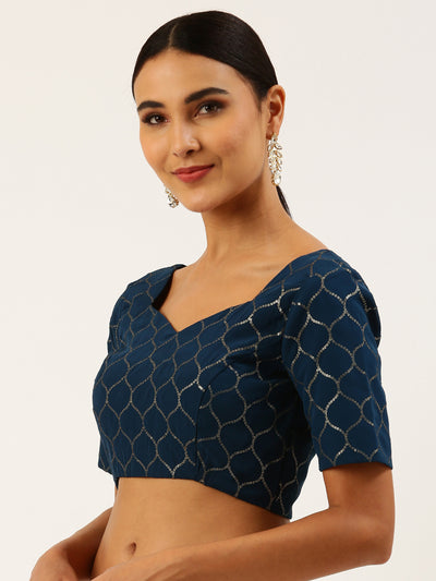 Navy Blue-Toned Sequins work Pure Georgette Readymade Blouse