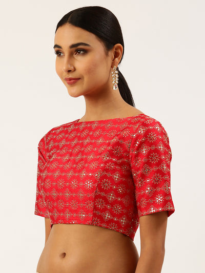 Red-Toned Zari work Pure Art Silk Readymade Blouse