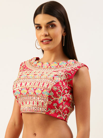 Rose Sequined Work Silk Readymade Blouse