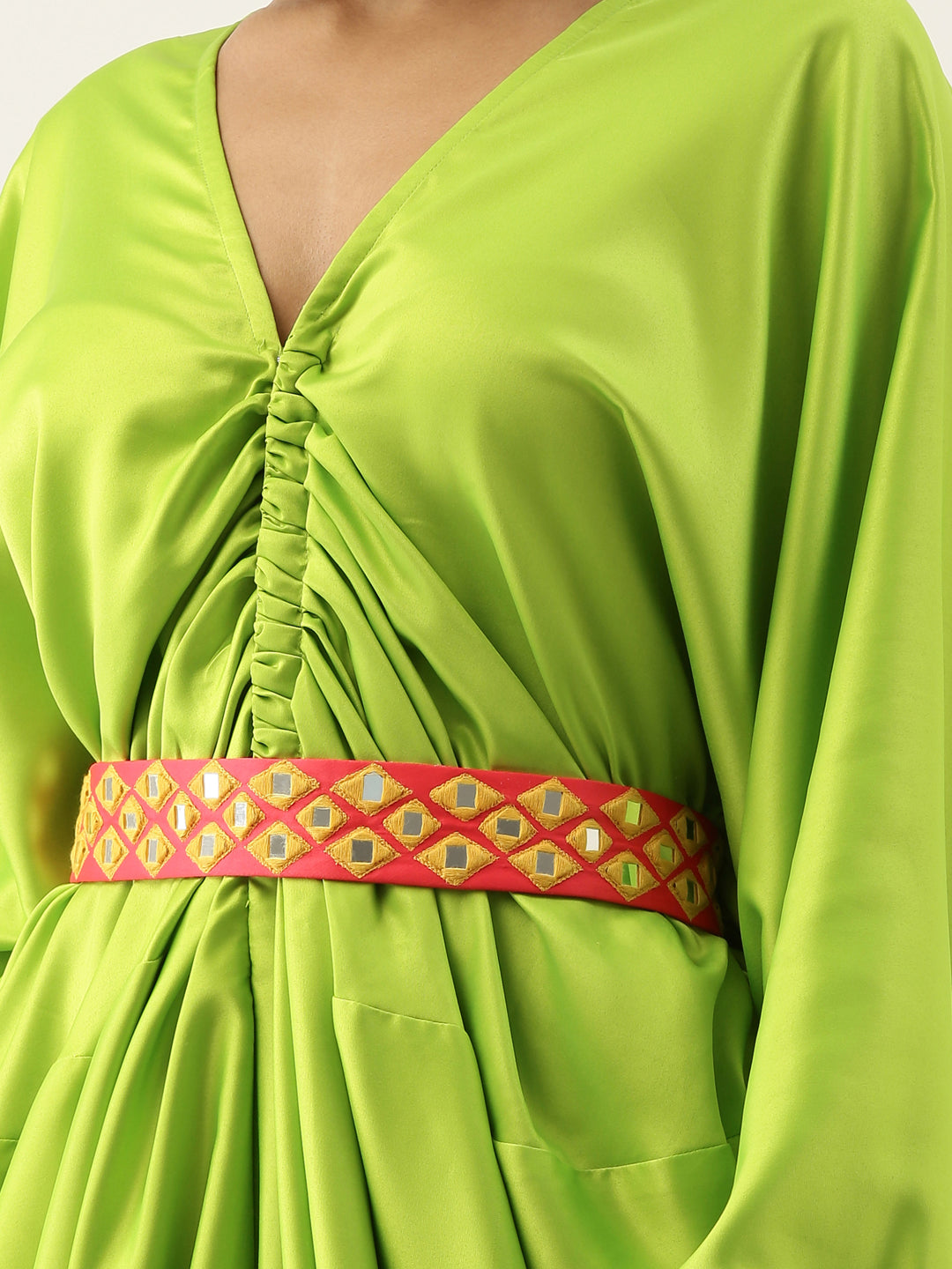 Neon-Pink Mirror Work Hand Made Ethnic Waist Belt With Tassels