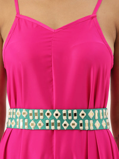 Seagreen Mirror Work Hand Made Ethnic Waist Belt With Tassels