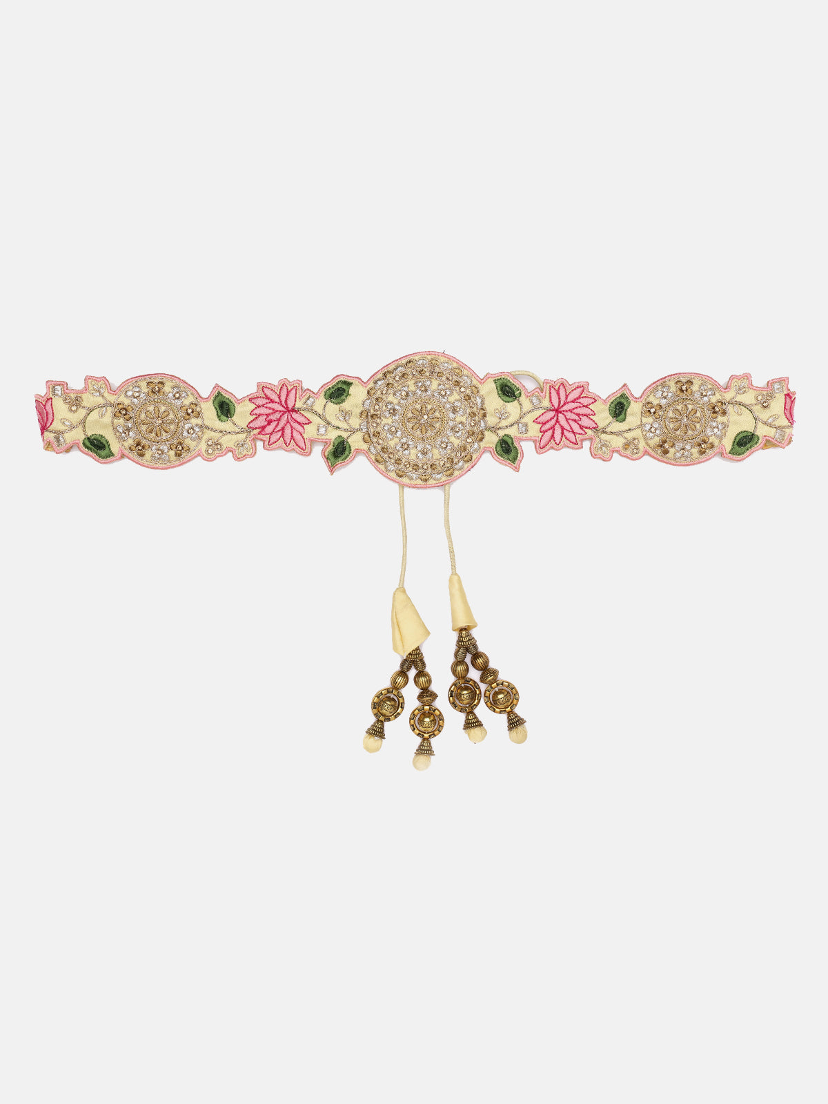 Yellow Embroidery & Stone Work Hand Made Ethnic Waist Belt With Tassels