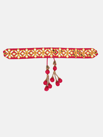 Pink Designer Mirror Work Hand Made Ethnic Waist Belt With Tassels