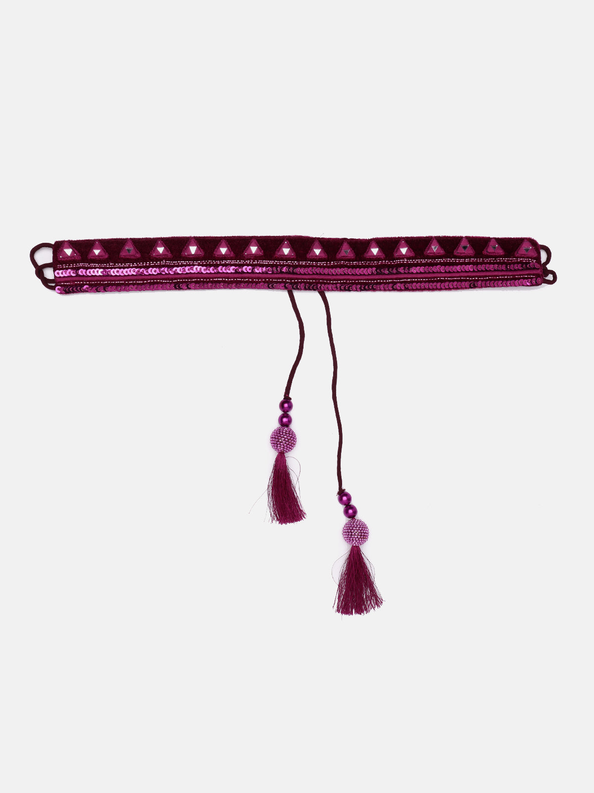 Magenta Mirror, Sequence & Val Hand Made Ethnic Waist Belt With Tassels