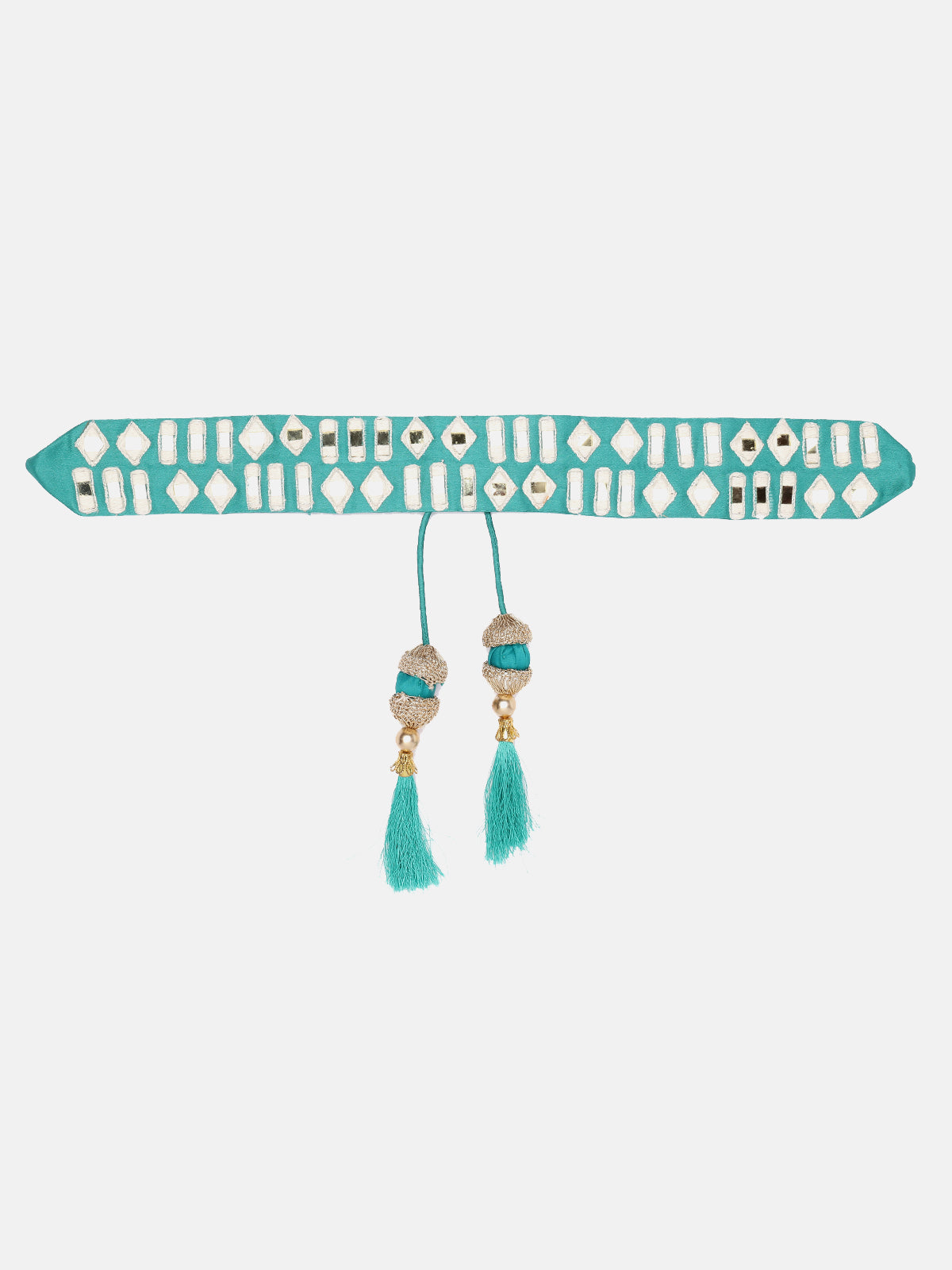 Seagreen Mirror Work Hand Made Ethnic Waist Belt With Tassels