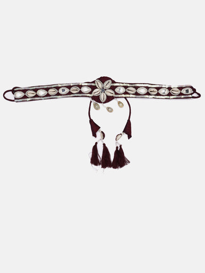 Maroon Designer Mirror,Kodi Hand Made Ethnic Waist Belt With Tassels