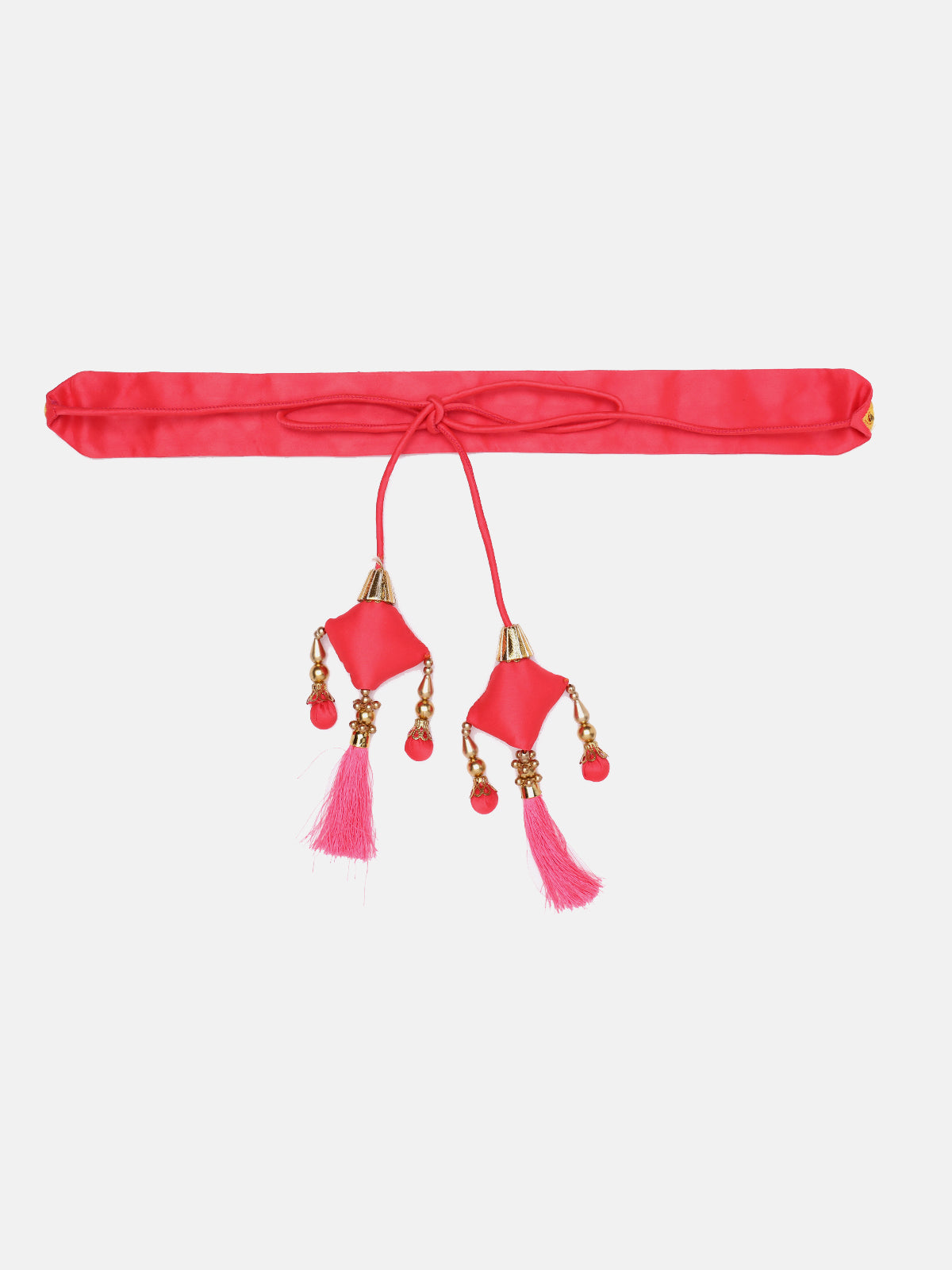 Neon-Pink Mirror Work Hand Made Ethnic Waist Belt With Tassels