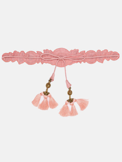 Peach Mirror Designer Embroidery Waist Belt With Tassels