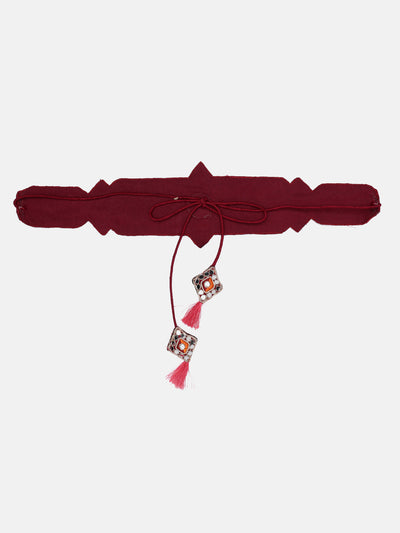 Maroon Designer Work Hand Made Ethnic Waist Belt With Tassels