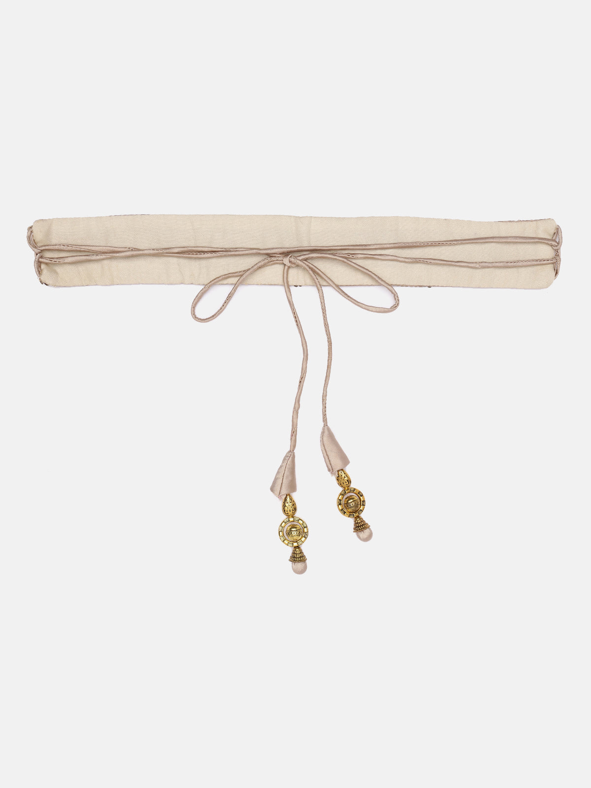 Beige Hand-Made Ethnic Waist Belt With Tassels
