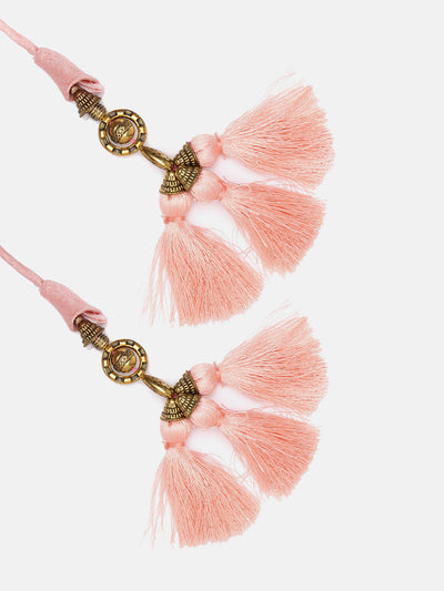 Peach Mirror Designer Embroidery Waist Belt With Tassels