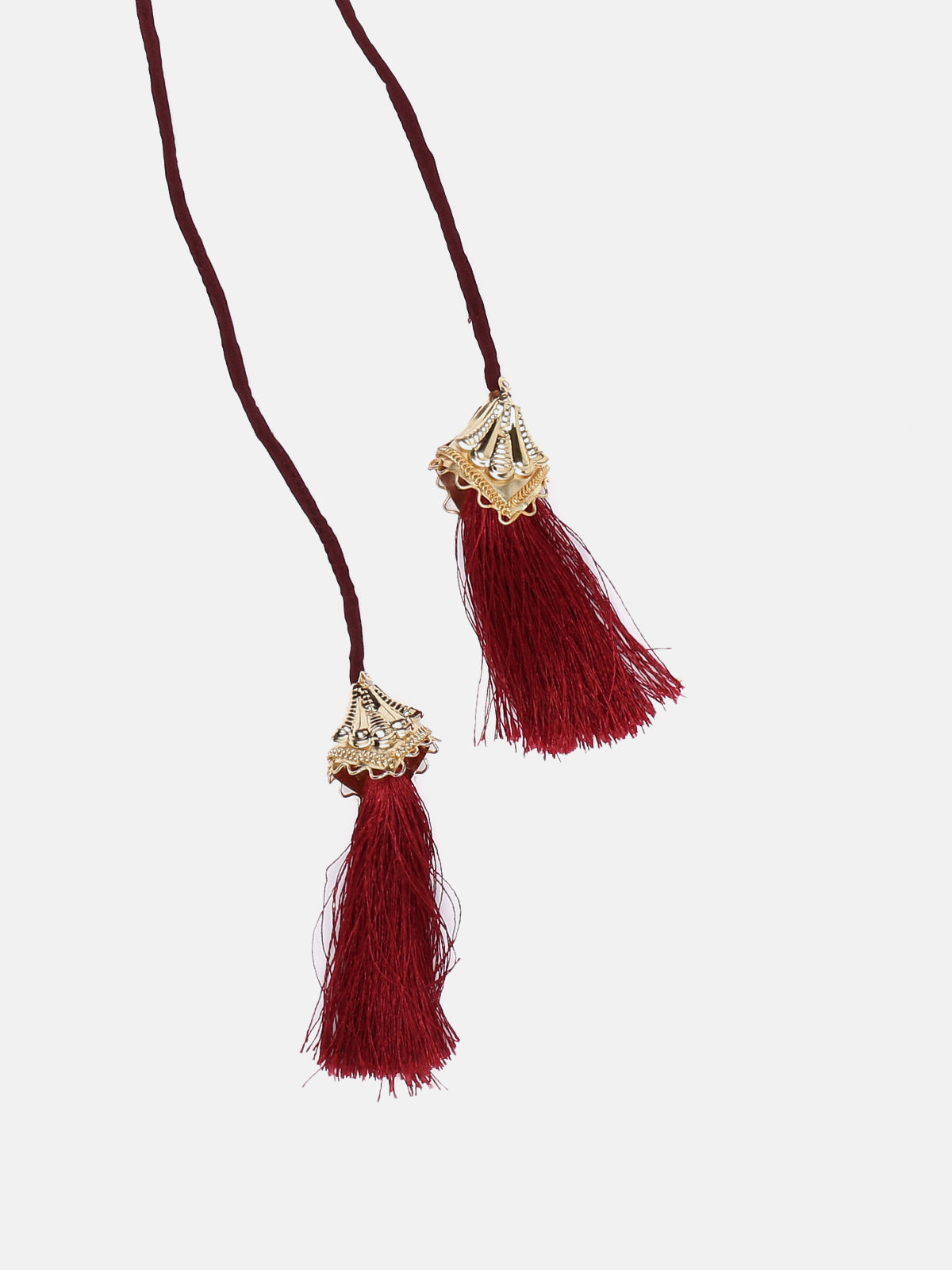 Red Hand Made Mirrored Ethnic Waist Belt With Tassels