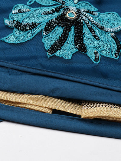 Teal Net Sequins Work Semi-Stitched Lehenga