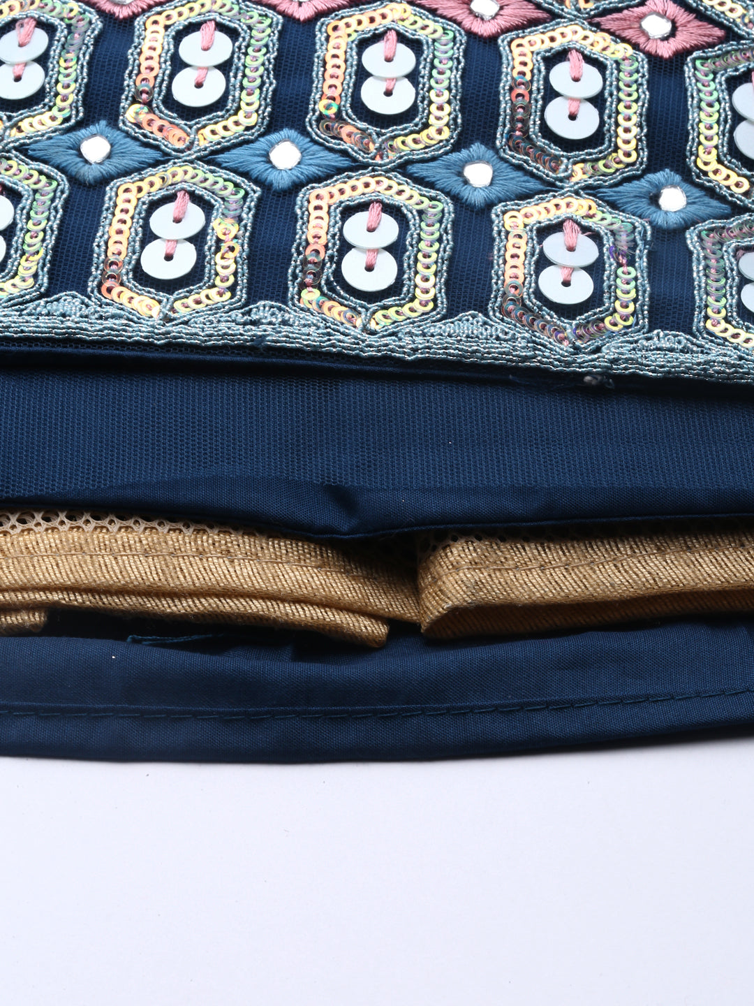 Navy Blue Net Thread & Sequins Work Semi-Stitched Lehenga