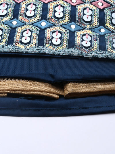 Navy Blue Net Thread & Sequins Work Semi-Stitched Lehenga