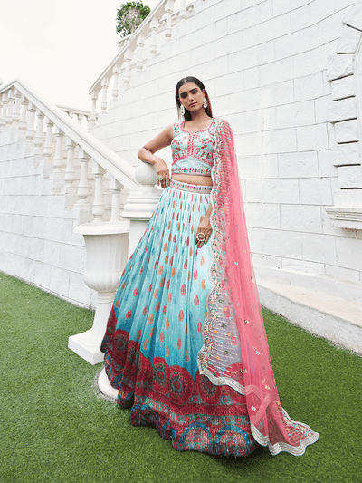 Sky-Rani Colored Pure Viscos Ready to Wear Lehenga